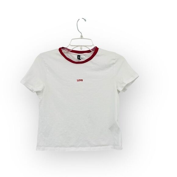 H&M Tops - H&M Cropped Graphic Love T-Shirt In White Size S